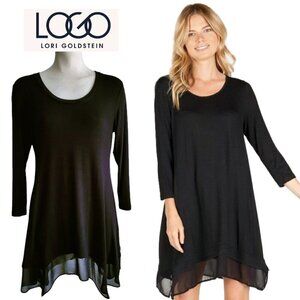 LOGO Lori Goldstein Trapeze Sharkbite Dress Chiffon Black Witchy Whimsigoth XS